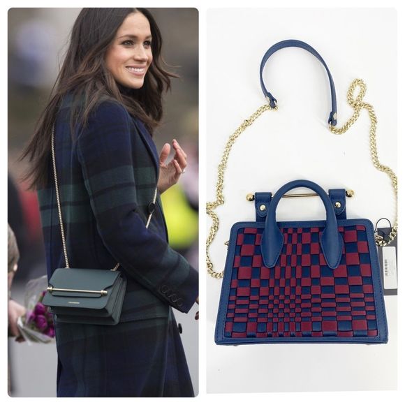 Strathberry Nano Tote Navy/ Burgundy Weave - Picture 1 of 6